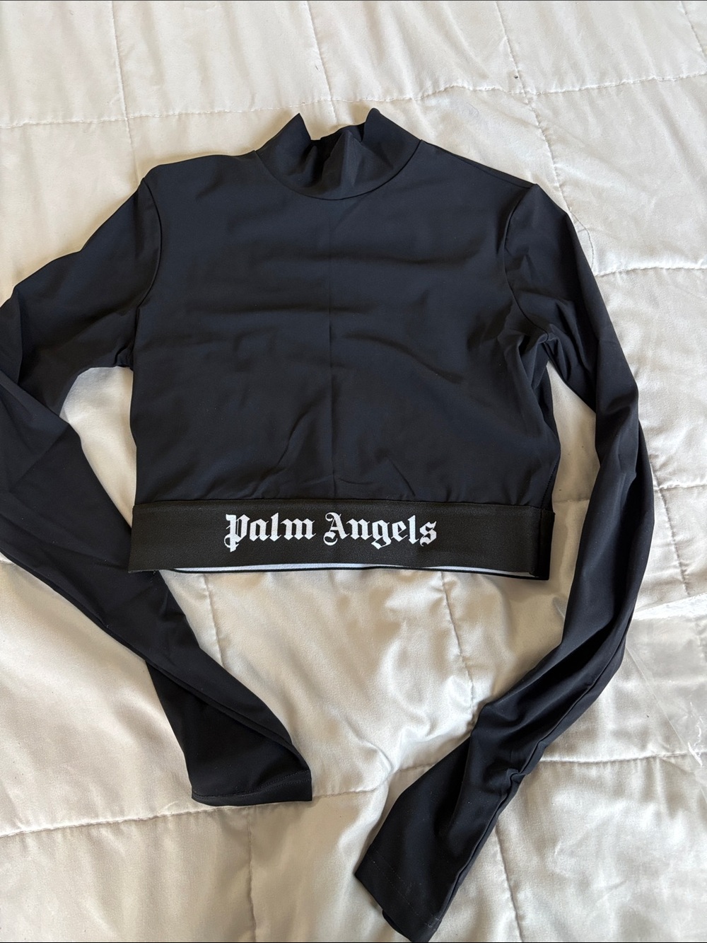 Palm Angels Black Cropped Mock-Neck Long Sleeve Top
